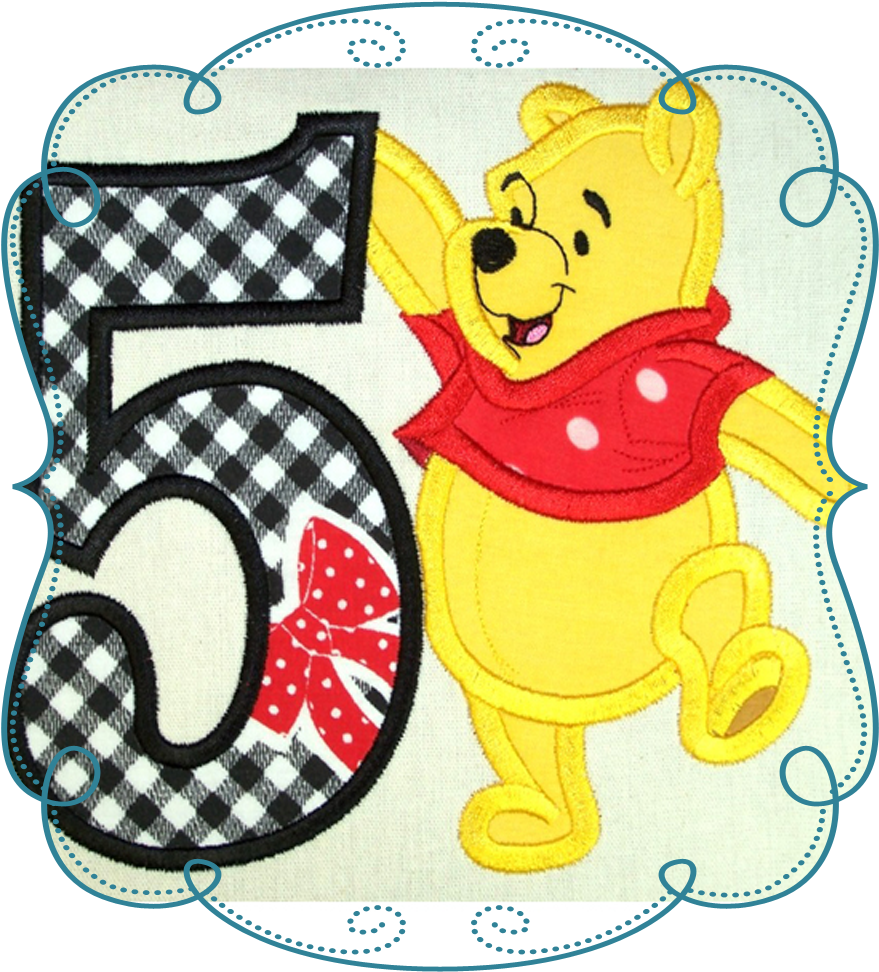 A Yellow Bear With A Red Scarf And A Black And White Checkered Number