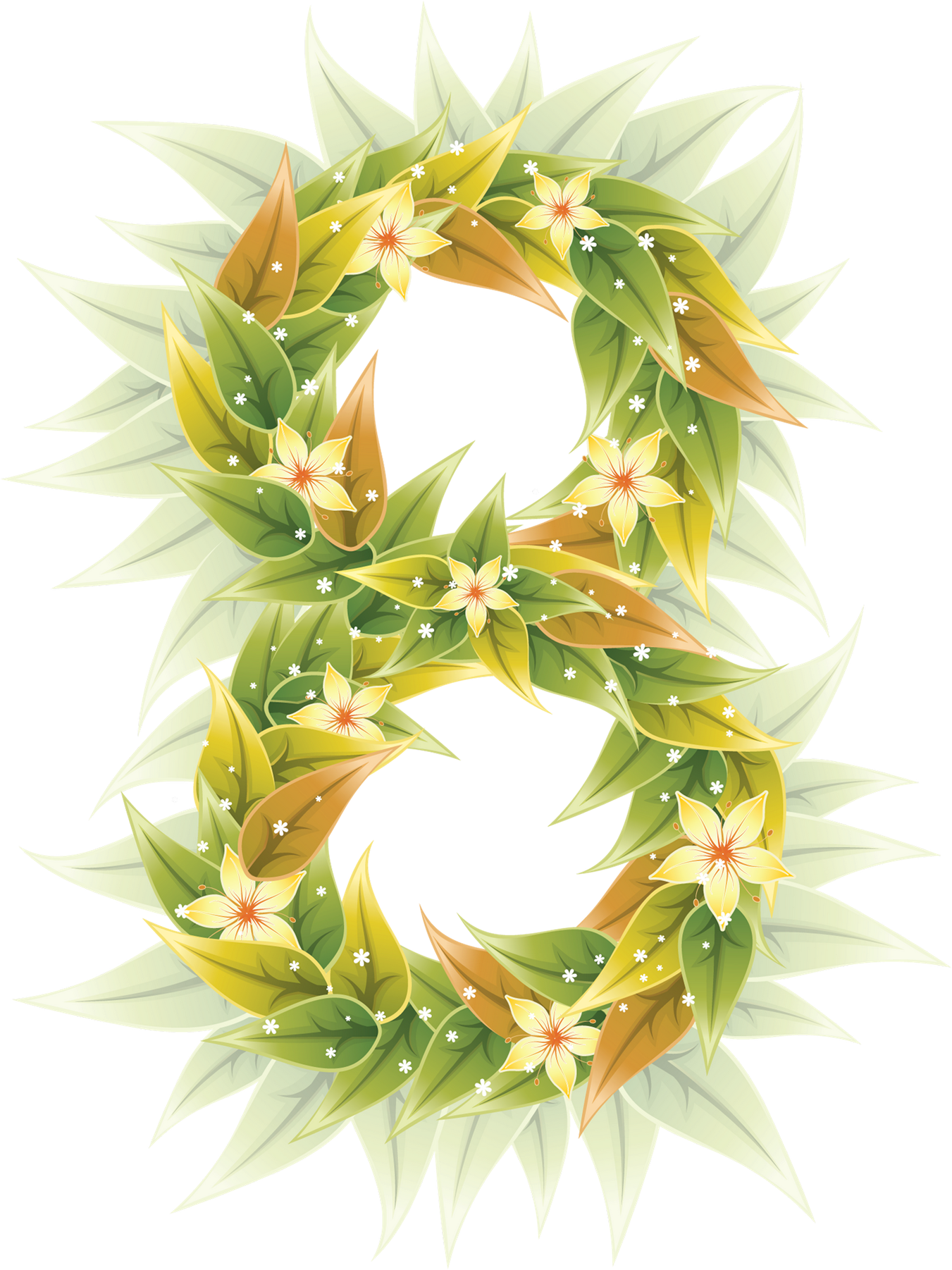 A Number Eight Made Of Leaves And Flowers