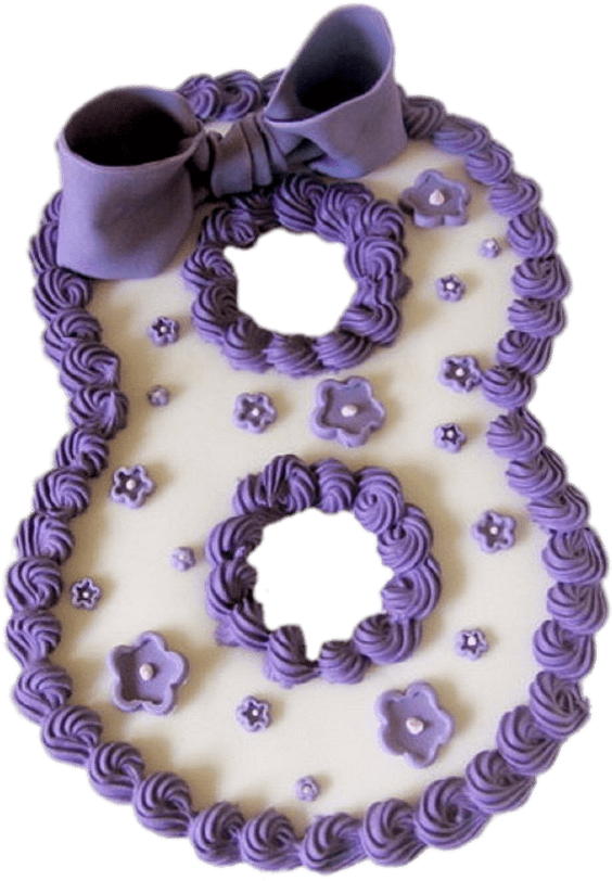 A Cake Shaped Like A Number With Purple Frosting