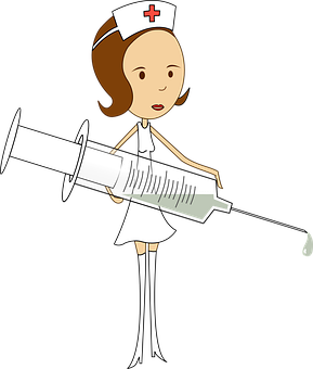 Cartoon A Cartoon Nurse Holding A Syringe