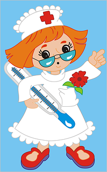 A Cartoon Of A Girl Holding A Thermometer And A Flower