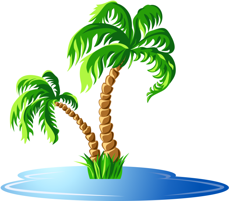 A Palm Trees In A Small Island