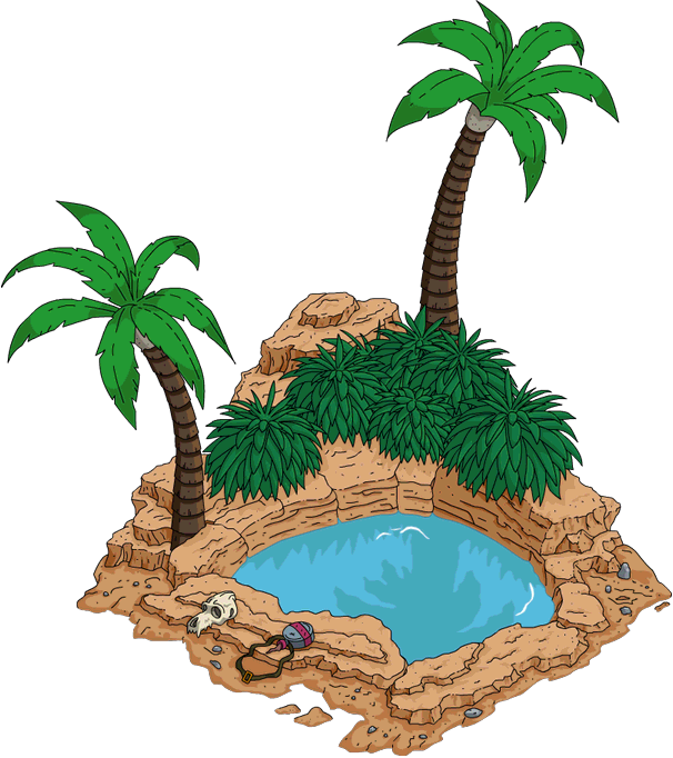 A Cartoon Of A Pool With Palm Trees
