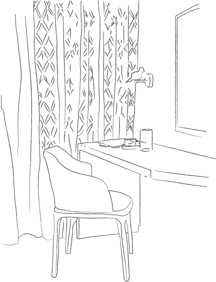 A Drawing Of A Chair Next To A Desk