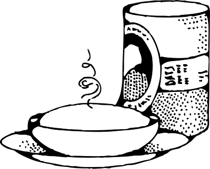 A Black And White Drawing Of A Bowl And A Mug