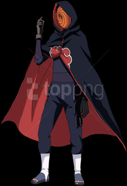 A Cartoon Character With A Red Cape And Black Hood