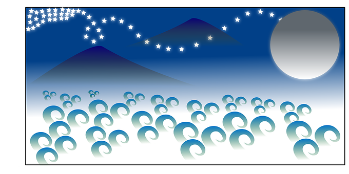 A Blue And White Background With Stars And Waves