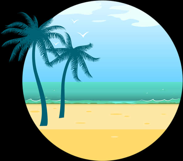 A Beach With Palm Trees And A Blue Sky