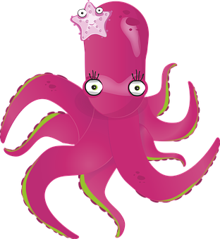 A Cartoon Of A Pink Octopus