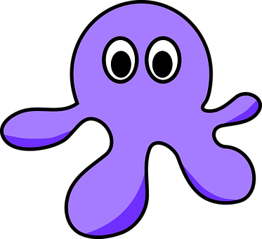 A Purple Octopus With Eyes And A Black Background
