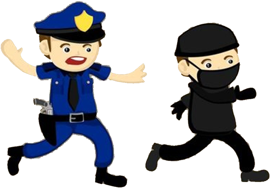 Cartoon Of A Police Officer And A Ninja