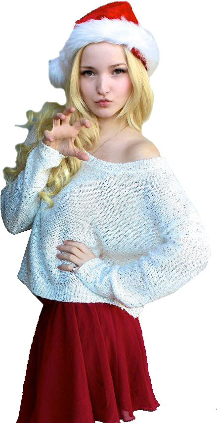 A Woman With Long Blonde Hair Wearing A White Sweater And Red Skirt
