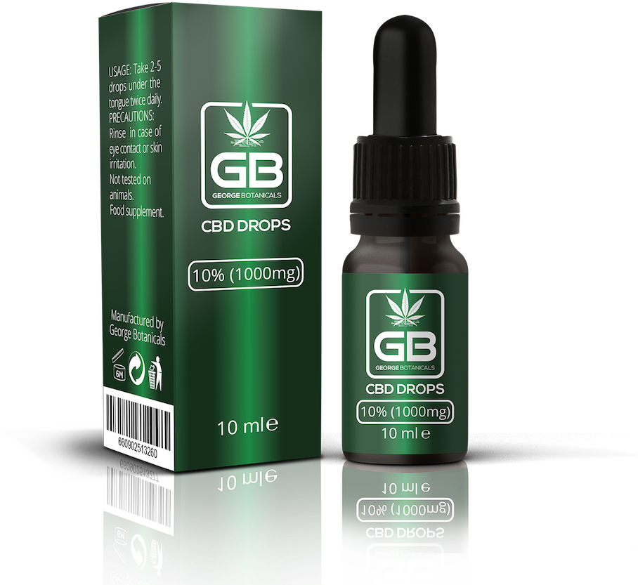 A Bottle Of Cbd Oil With A Green Box