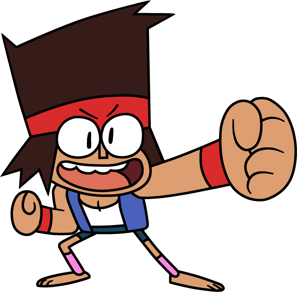 Cartoon Character With Arms Extended And Fist Raised