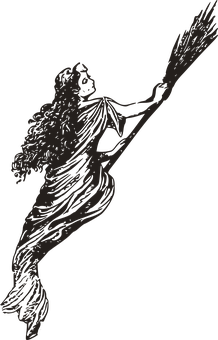 A Silhouette Of A Woman Holding A Broom