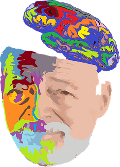 A Man With Colorful Brain On His Head