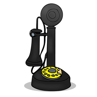 A Black Telephone With A Yellow Circle On Top
