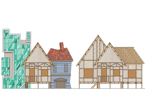 A Row Of Houses With A Black Background