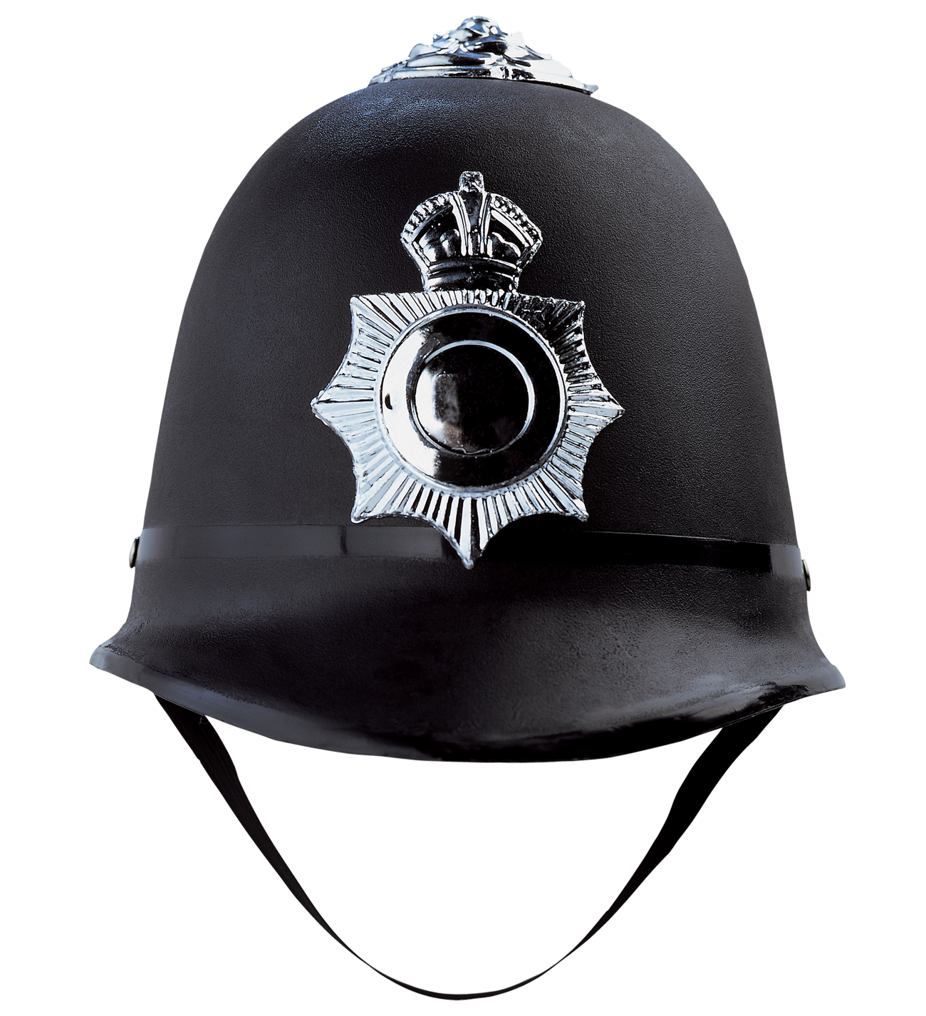 A Black Helmet With A Silver Badge On It