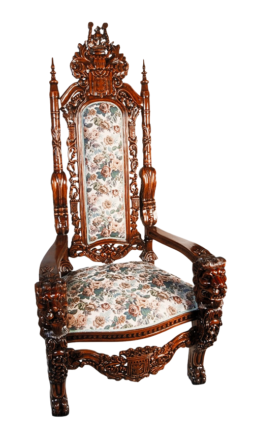 A Wooden Chair With Floral Upholstery