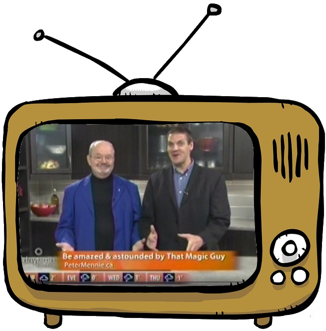 Two Men Standing In Front Of A Television