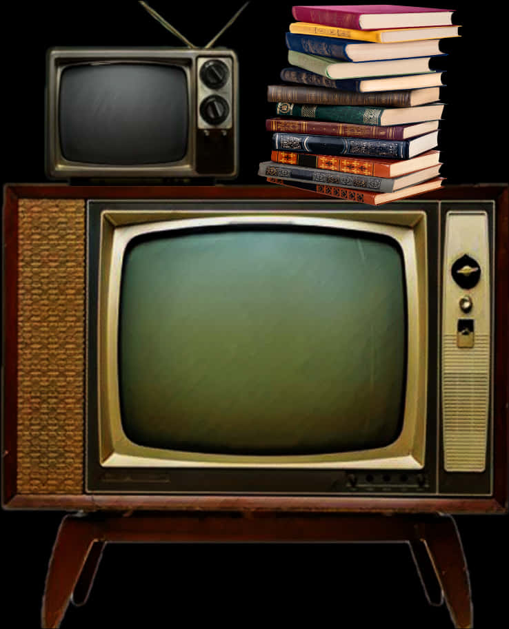 A Stack Of Books On Top Of A Television