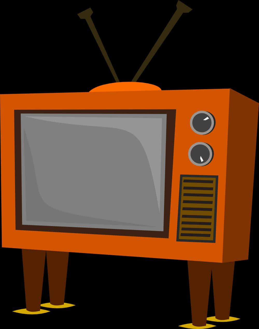 An Orange Television With Two Antenna