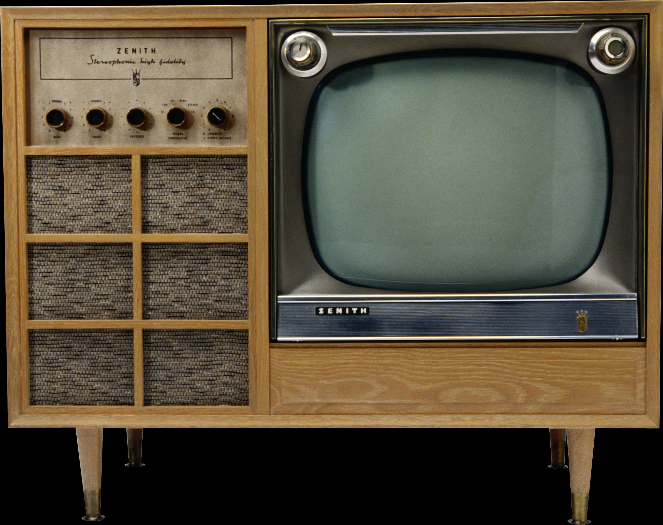 An Old Television With A Wooden Cabinet