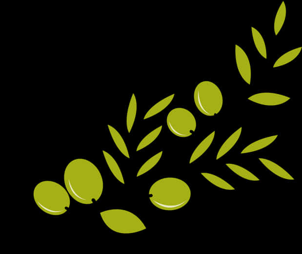 A Green Olives And Leaves On A Black Background