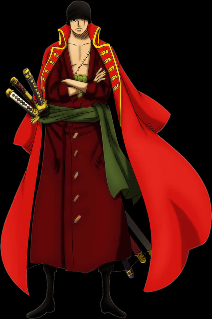 A Cartoon Of A Man In A Red Robe With Swords