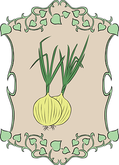 A Drawing Of Onions With Green Leaves