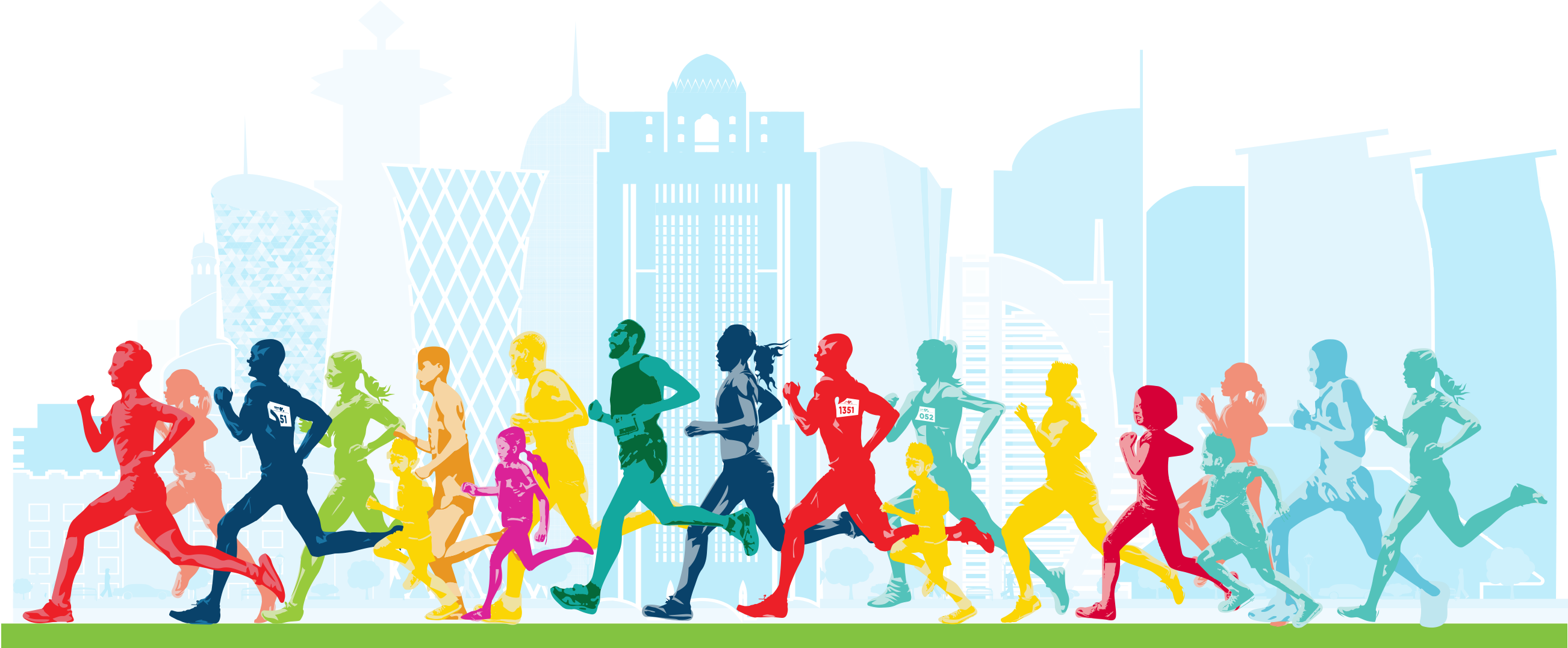 A Group Of People Running In A City