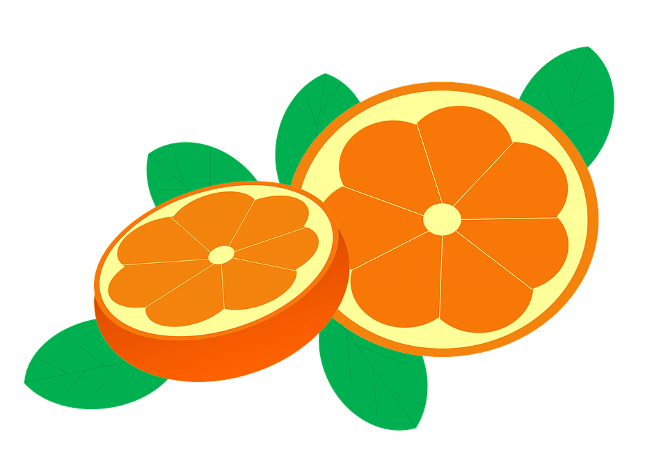 A Cut Oranges With Leaves