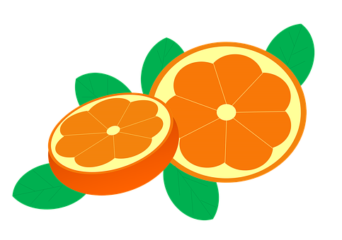 A Cut Oranges With Leaves