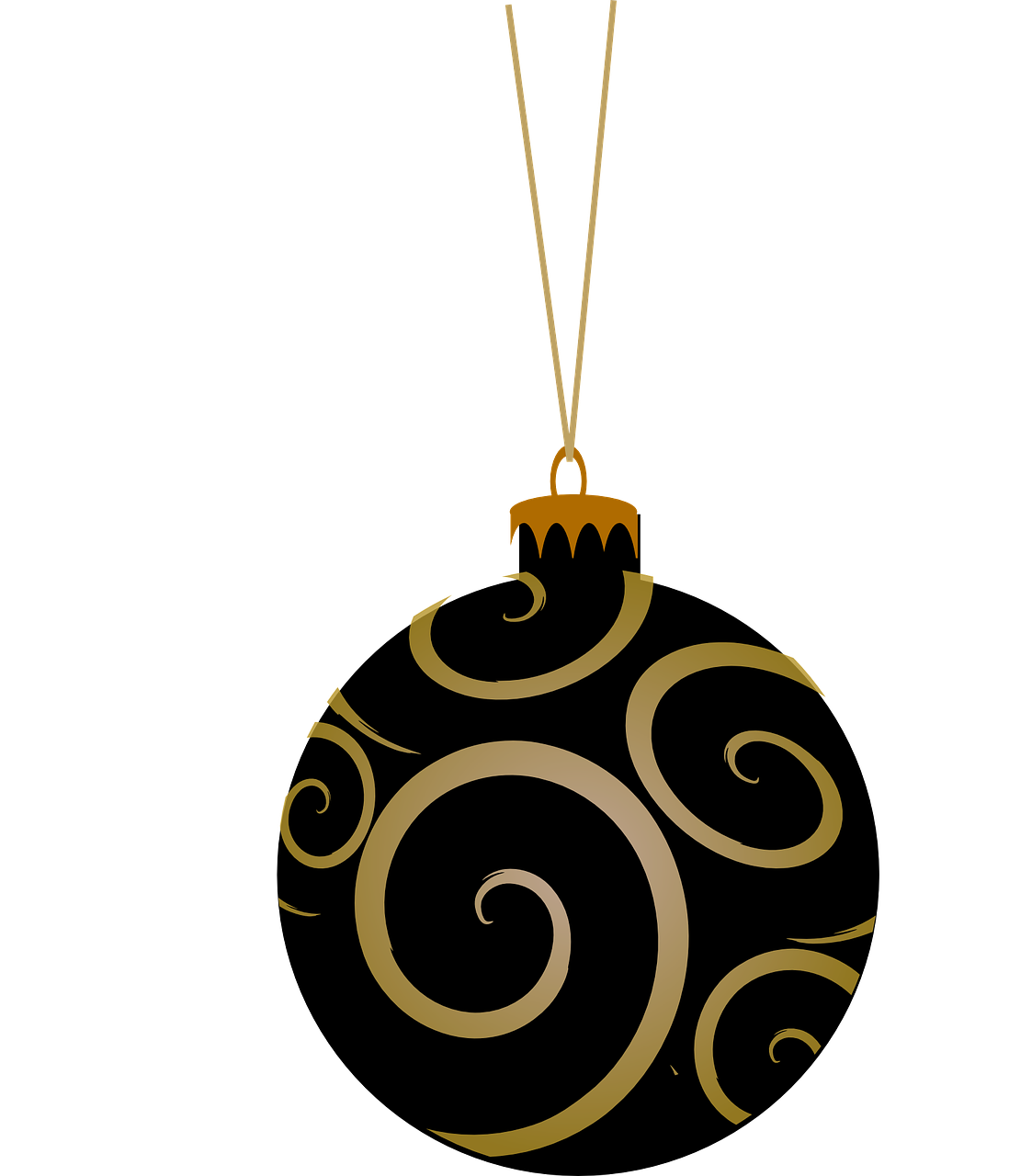 A Black And Gold Ornament With White Snowflakes