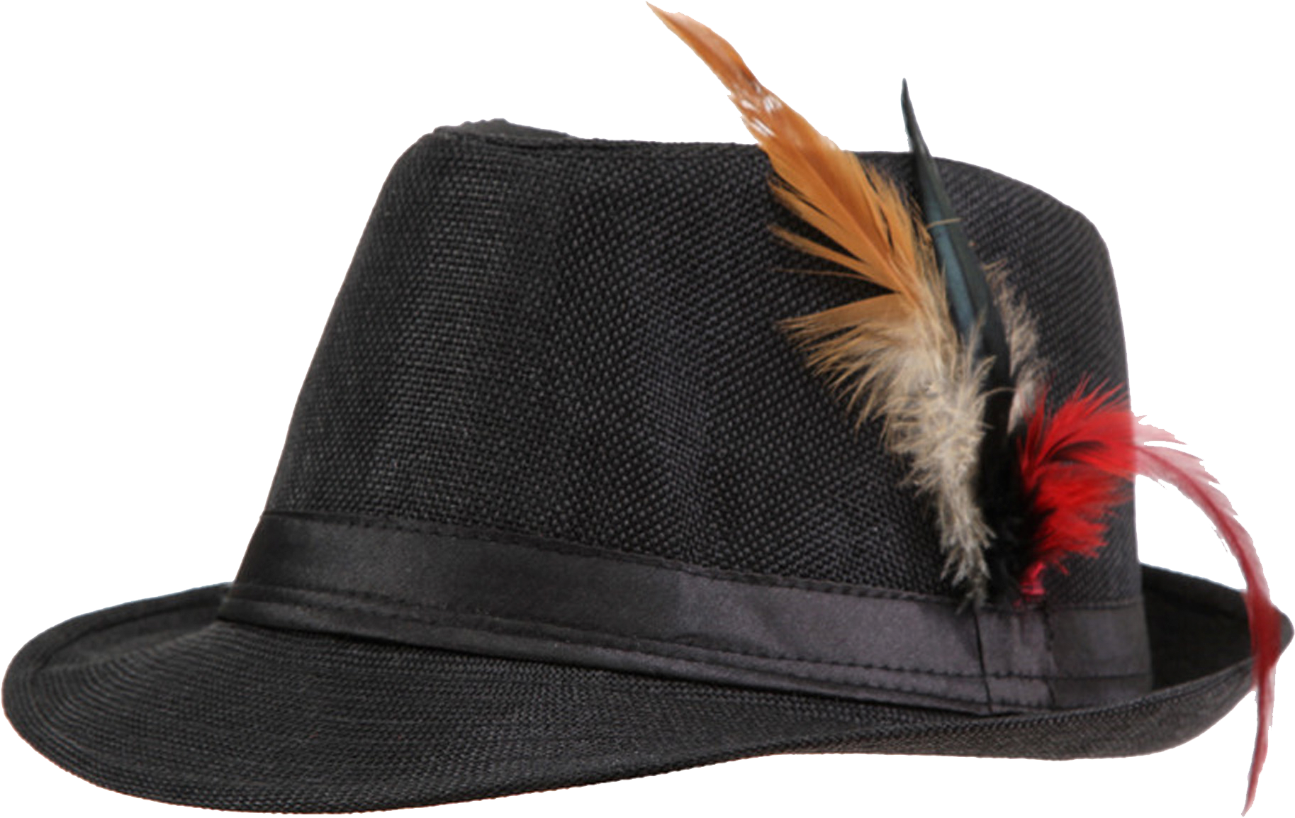 A Black Hat With Feathers On It