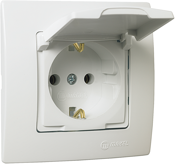 A White Electrical Outlet With A Lid Open