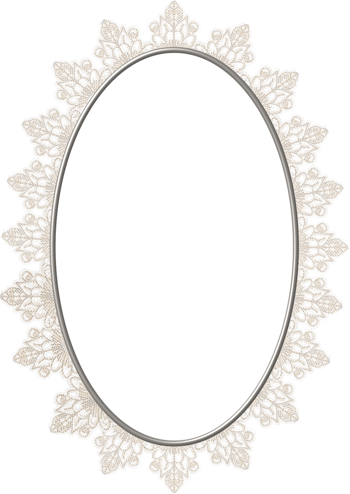 A White Oval Frame With Lace Trim