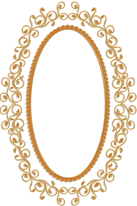 A Gold Oval Frame With Swirls On A Black Background