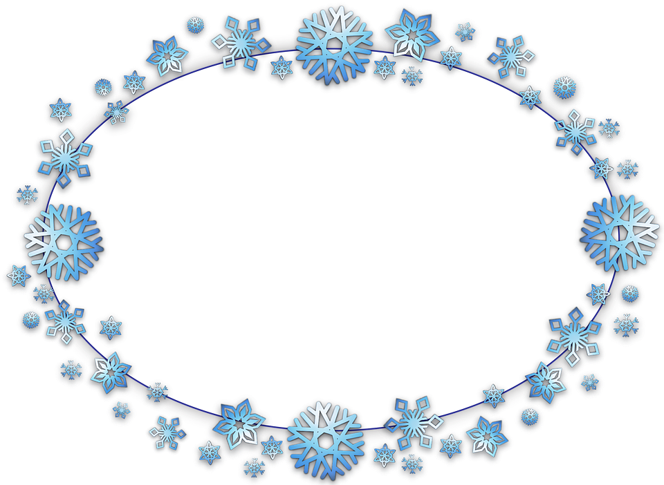 A White Oval With Blue Snowflakes On It