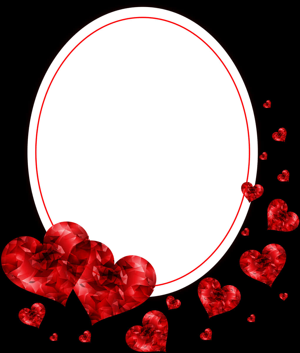 A White Oval Frame With Red Hearts