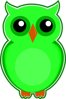 A Green Owl With Black Eyes And A Black Background