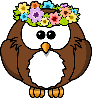 A Cartoon Owl With Flowers On Its Head