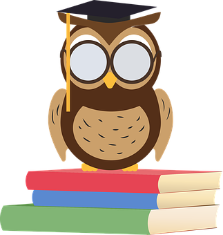 A Cartoon Owl Wearing A Graduation Cap And Glasses On Top Of Books