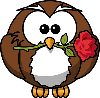 A Cartoon Owl Holding A Rose