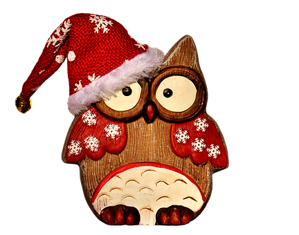 A Brown And White Owl With A Red Hat