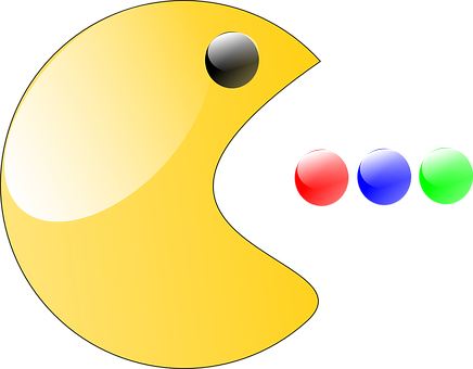 A Yellow Pacman With Colored Balls