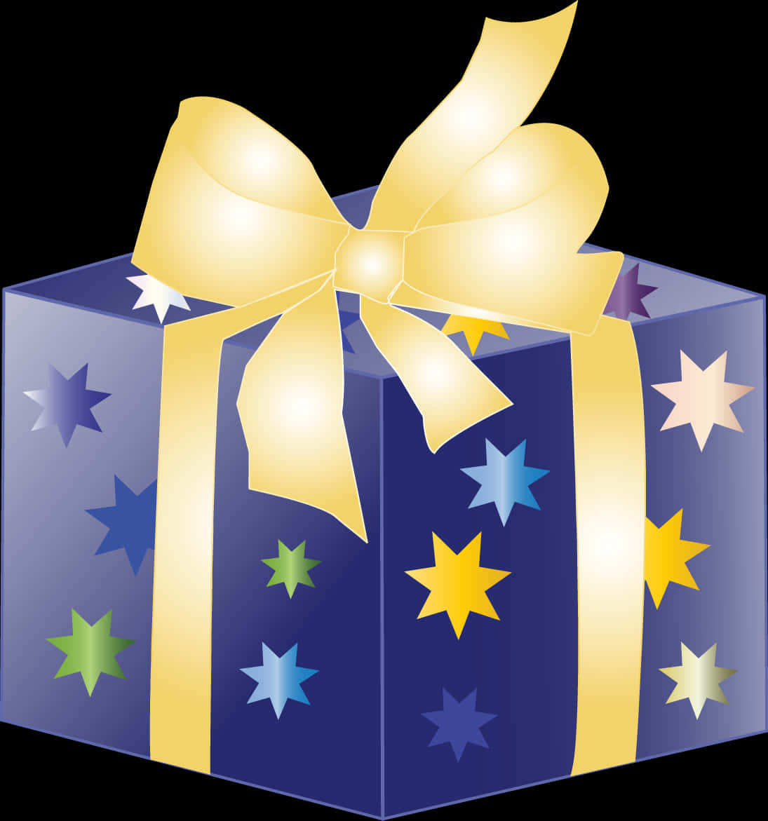 A Blue Box With Stars And A Yellow Ribbon