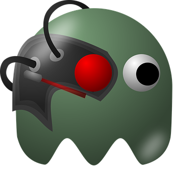 A Green Ghost With A Red Dot And Black Eye Patch