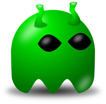 A Green Monster With Black Eyes And Horns